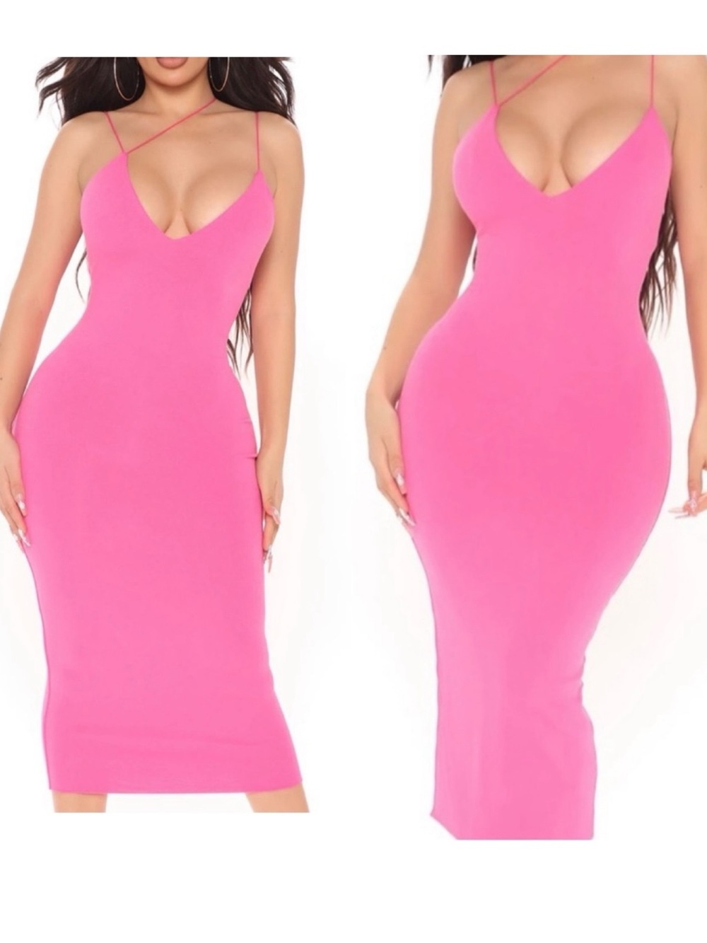Fashion Nova Hot Pink Strappy Bodycon Midi Dress XS NWT